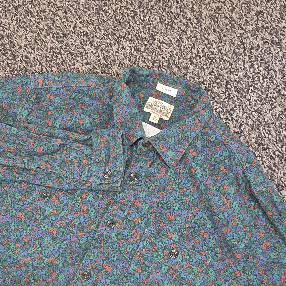 J. Crew Floral Mens Large Classic Fit Mid-Weight Flannel Long Sleeve Button Down